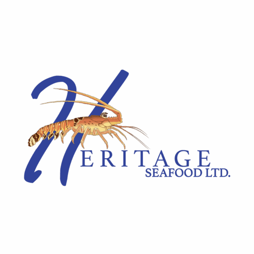 Logo featuring a stylized "H" intertwined with a shrimp illustration, accompanied by the text "Heritage Seafood Ltd.
