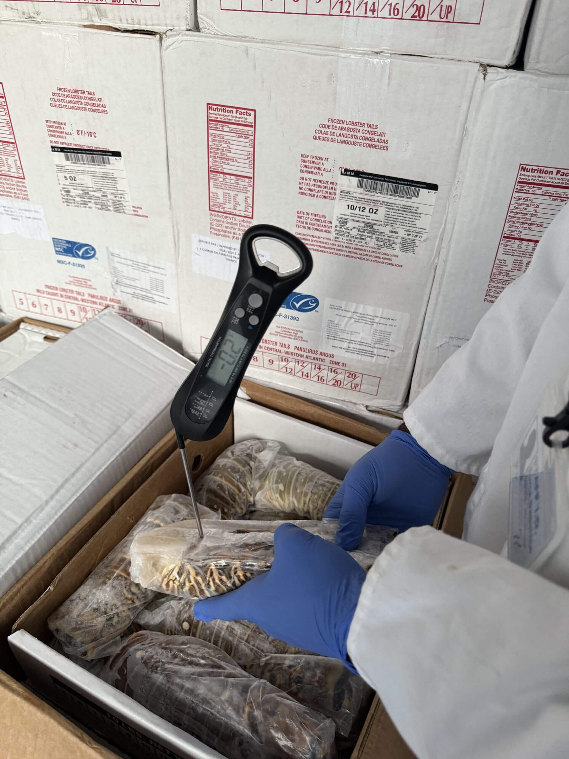 Person using a handheld scanner to check a packaged item.